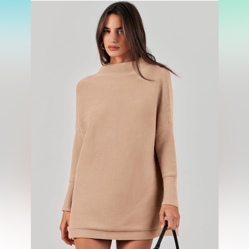 Nude Oversized Turtleneck Tunic